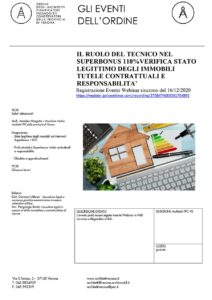 Il Ruolo Del Tecnico Nel Superbonus 110%Verifica Stato Legittimo Degli Immobili Tutele Contrattuali E Responsabilità